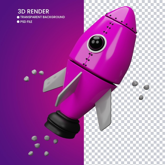 PSD 3d rendering of cute rocket