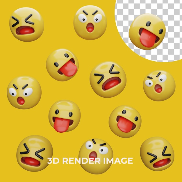 PSD 3d rendering emoji expresions isolated  