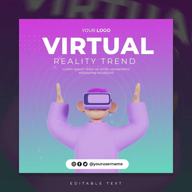PSD Шаблон сообщения в социальных сетях 3d виртуальной реальности