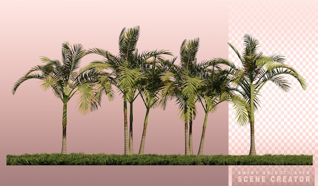 3ds renderujący obraz widoku z przodu palm na polu traw
