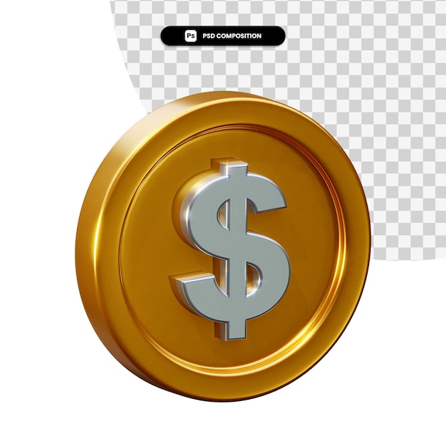 PSD coin dollar 3d rendering isolated