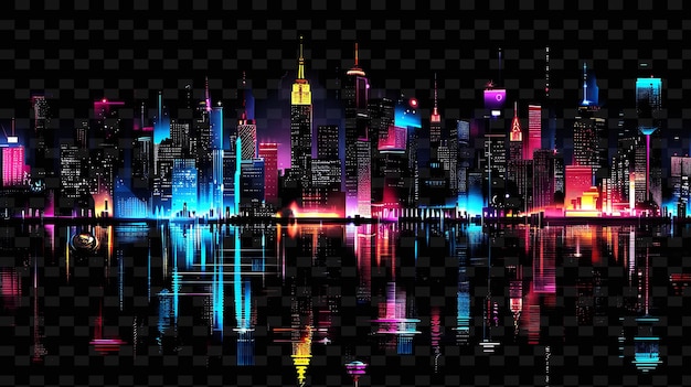 PSD a colorful cityscape with a reflection of a city in the water