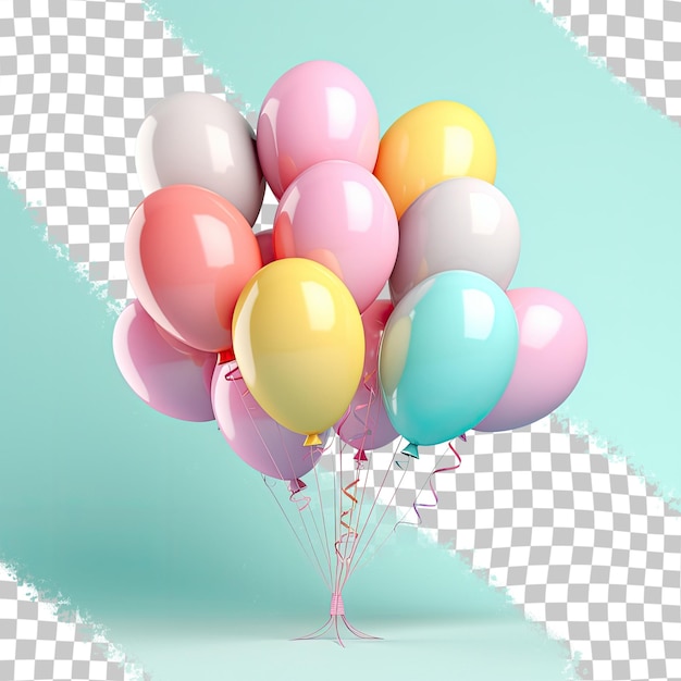 PSD Цветные воздушные шары на день рождения, летающие для празднования с пространством для сообщения, изолированным на прозрачном фоне