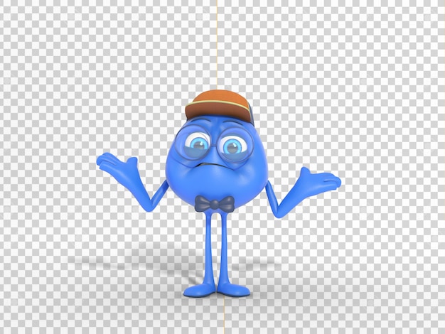 PSD confused funny 3d character illustration with transparent background