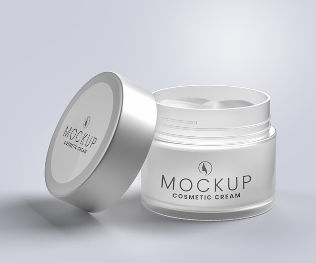 PSD cosmetic cream jar mockup with transparent background