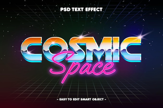 PSD Космический космический ретро-стиль 3d-текстовый эффект