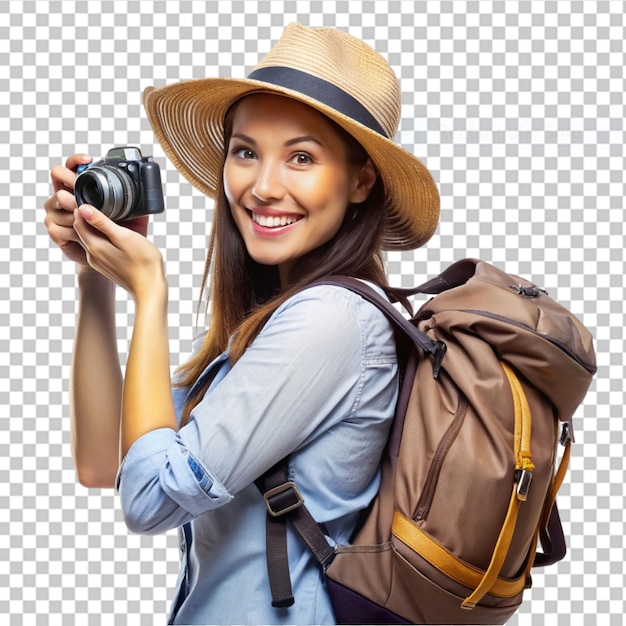 PSD capturing memories woman in hat on transparent background