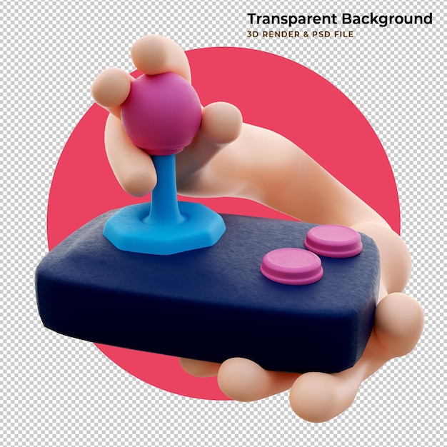 PSD Мультфильм 3d иллюстрация руки, держащей игровой джойстик, чтобы играть