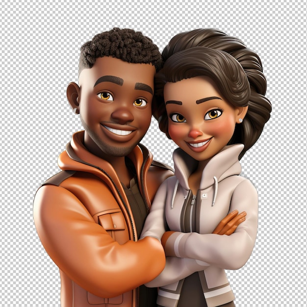 Clever Black Couple 3D Cartoon Style transparent background iso