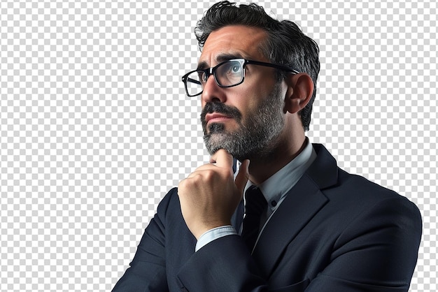PSD close up shot of businessman in glasses on white isolated background