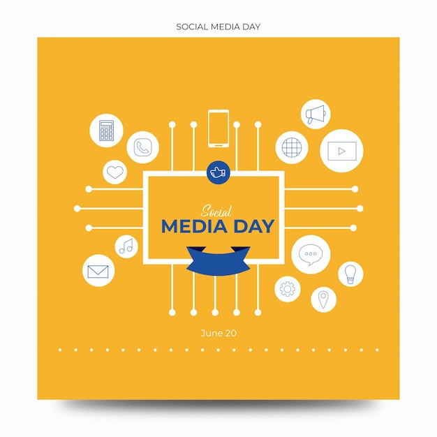 PSD Желто-синий плакат с надписью «день социальных сетей».