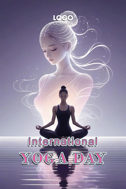 PSD Плакат для международной йоги с женщиной в позе йоги