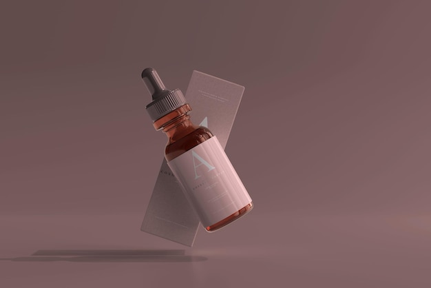 Amber Glass Dropper Bottle with Box Mockup