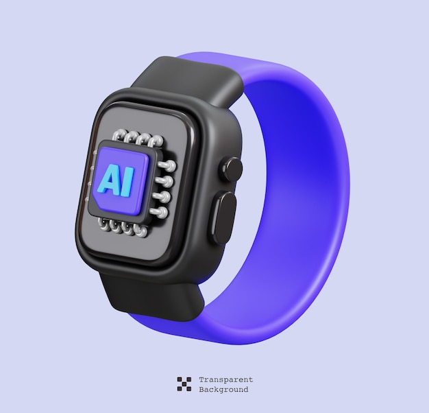 PSD ai micro chip smart watch icon isolated ai support and artificial intelligence 3d illustration
