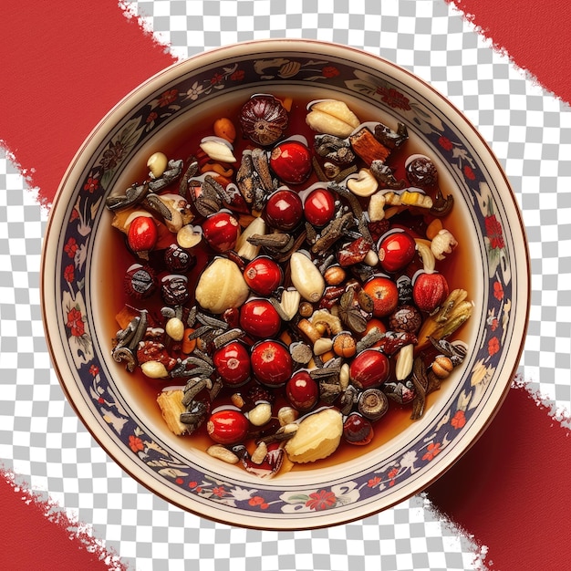 PSD a bowl of coffee with berries and nuts on it