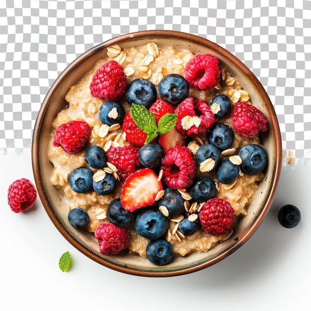 PSD a bowl of oatmeal with berries and a strawberry