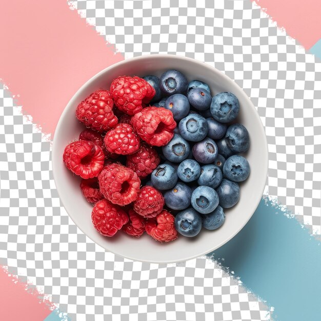 PSD a bowl of raspberries and blueberries with a white bowl of raspberries