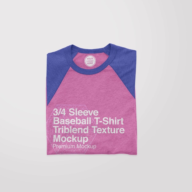 Baseball Sleeve TShirt Triblend Texture Folded Mockup