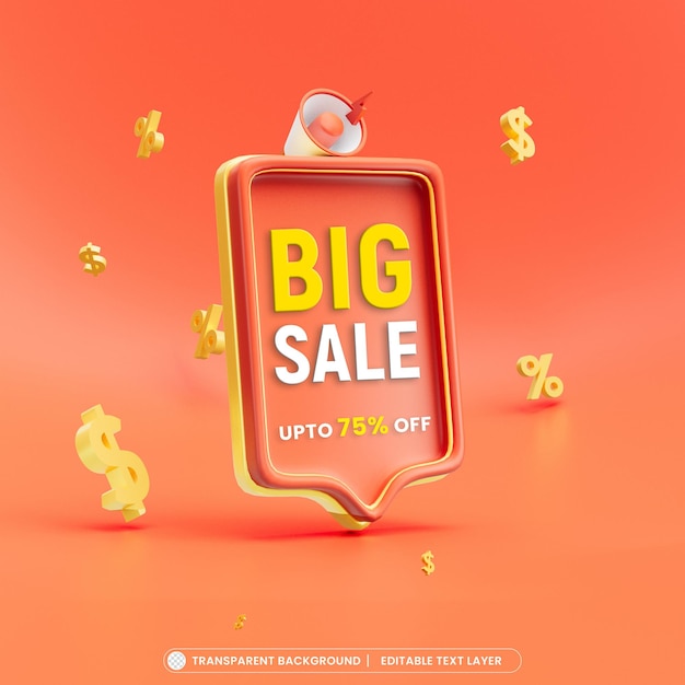 PSD big sale discount offer 3d render sale banner