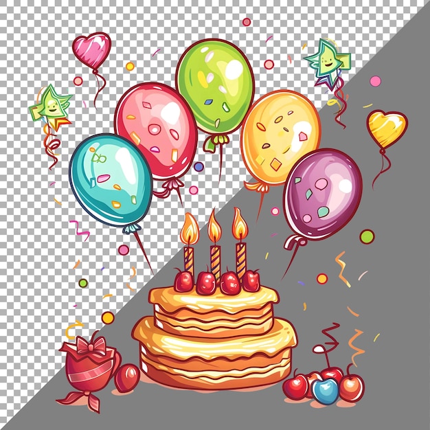 PSD Праздники торта дня рождения стикер стиля на прозрачном фоне ai сгенерирован