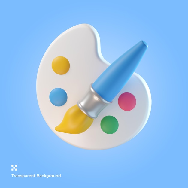 Brush and palette 3d icon illustration