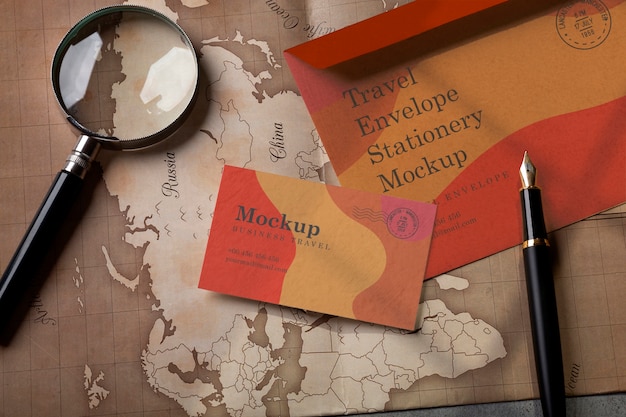 Business card mock-up with travel items
