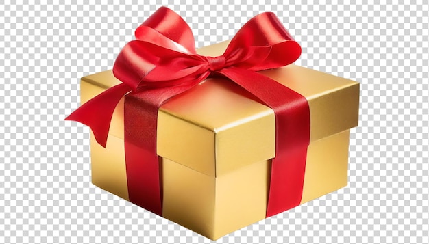 PSD Золотая подарочная коробка с красной лентой, изолированной на прозрачном фоне