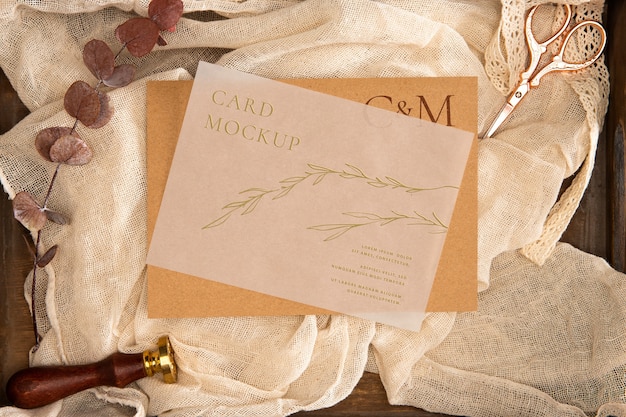 Golden wedding invitation mockup