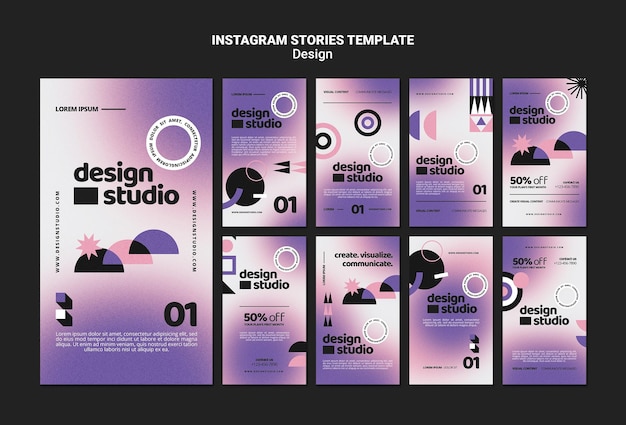 PSD Коллекция геометрических историй instagram для студии дизайна