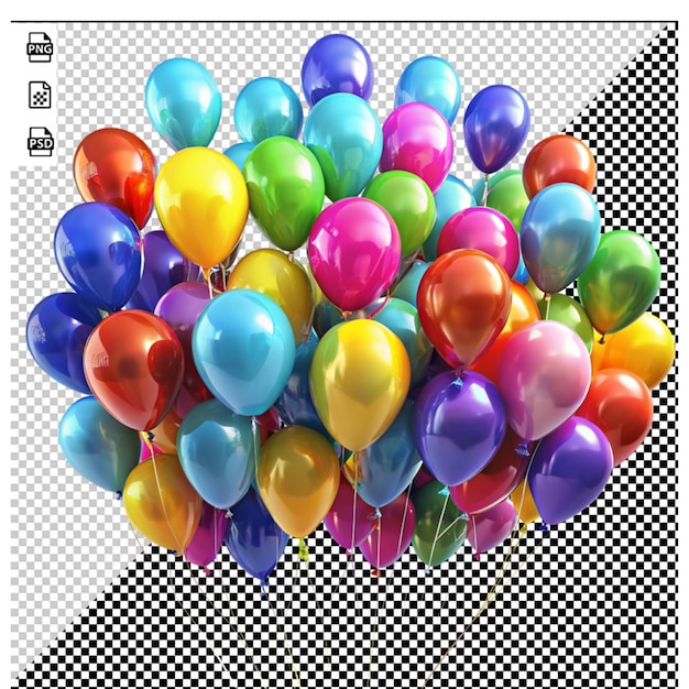 PSD Группа воздушных шаров на прозрачном фоне