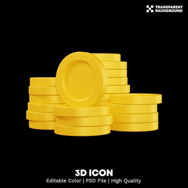 Редактируемый цветной 3D-рендеринг изолированной стопки элемента золотой монеты