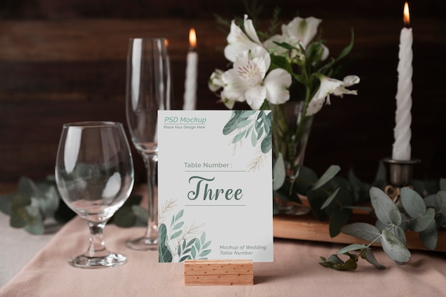Elegant table setting for occasion with table number mock-up