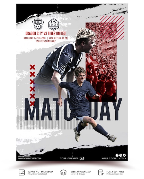 PSD football matchday flyer and social media instagram banner template