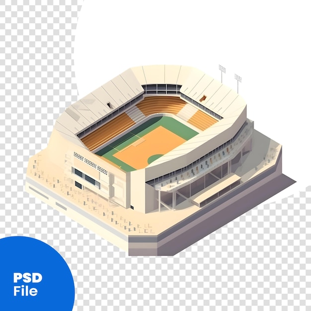 PSD Изометрический вид футбольного стадиона, изолированный на белом фоне