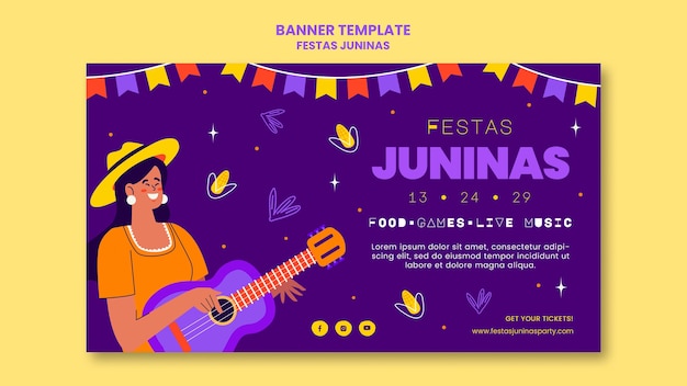 Шаблон горизонтального баннера Festas juninas