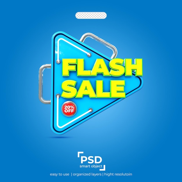 PSD flash sale 20 percent discount best 3d rendering front view on isolated background