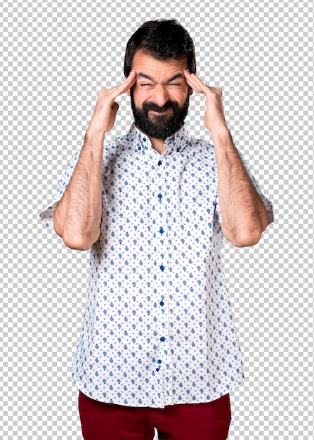 PSD frustrated handsome brunette man with beard