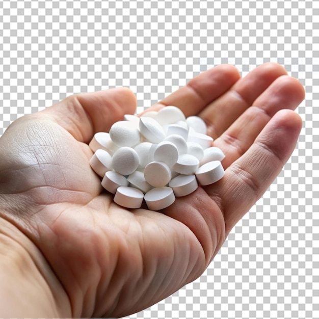 PSD Бесплатное фото много белых таблеток в руках взрослого человека