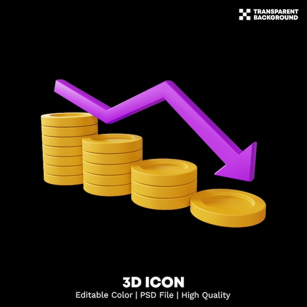 Полноредактируемый цветной 3D-рендеринг значка иллюстрации монеты
