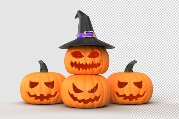PSD Макет фона хэллоуина с тыквами и шляпой ведьмы. макет концепции хэллоуина