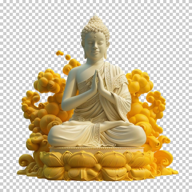 PSD Счастливая будда пурнима золотая статуя будды фестиваль дня весак изолирован на прозрачном фоне