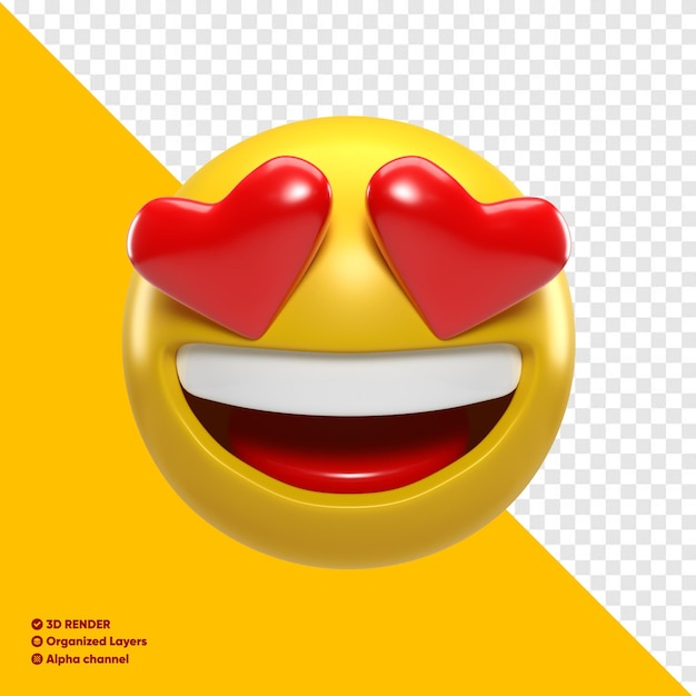 PSD happy emoji with 3d heart eyes for compositing