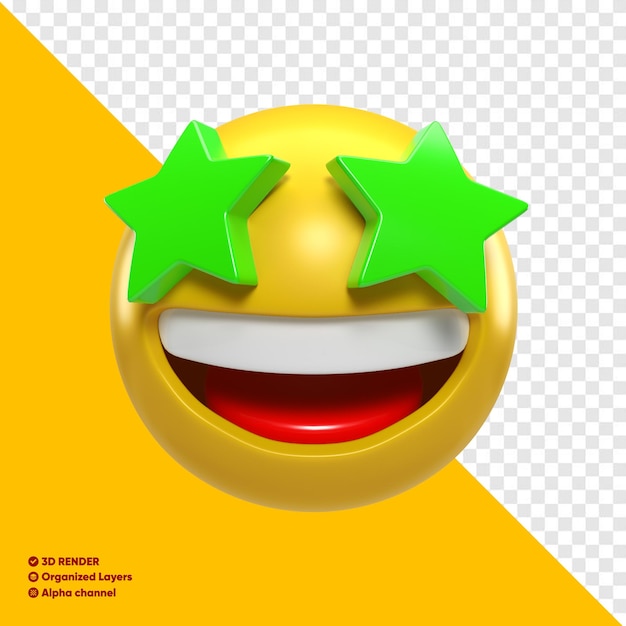 PSD happy emoji with 3d star eyes for compositing
