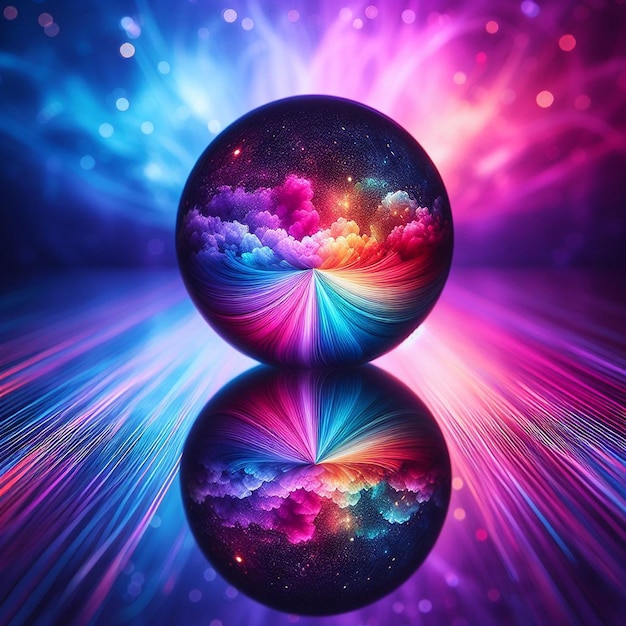 PSD Гиперреалистическая стеклянная сфера, отражающая цветный спектр света, цветный луч света, фон