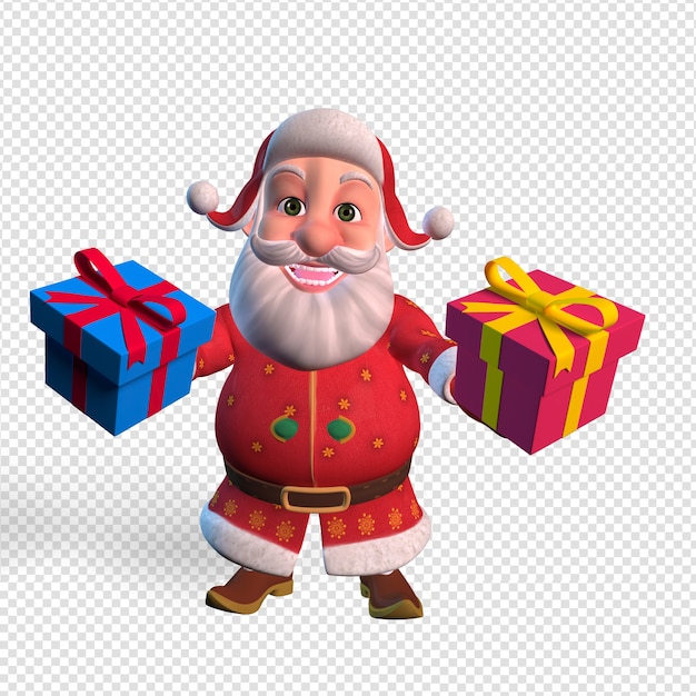Isolated character illustration of Santa Claus holding gift boxes