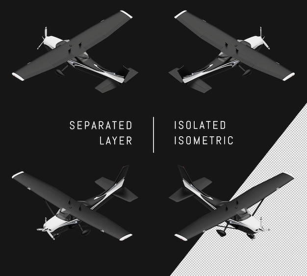 Набор Изометрические Самолет Изолированные Черный Одномоторный Самолет