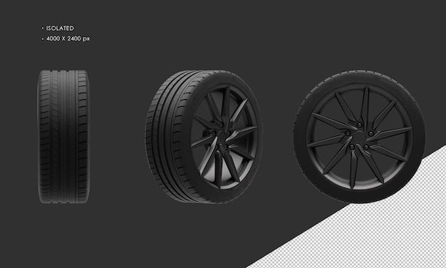 PSD Изолированные элегантный спортивный седан автомобиля темный хром обода колеса и шины