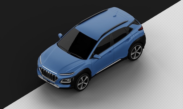 PSD isolated realistic matte blue sport city suv car from top left front view