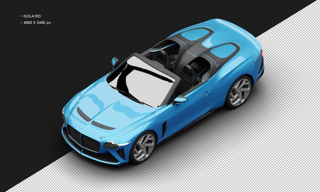 PSD isolated realistic metallic blue exclusive grand tourer sedan car from top left front view