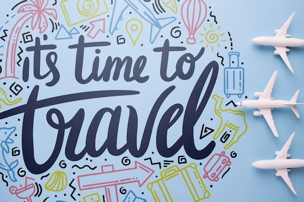 PSD それは旅行する時間、休日旅行の概念のためのやる気を起こさせるレタリング引用